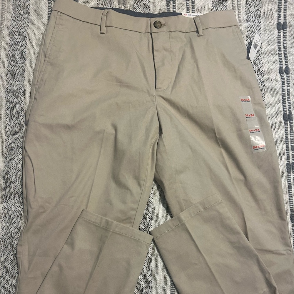 Old Navy Dress Slacks Tan 34 X 34 Athletic Taper Built In Flex Never Fade